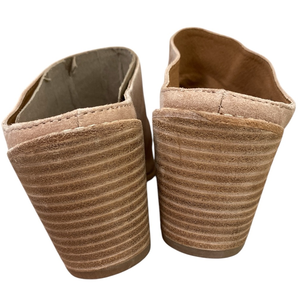 Neutral Tan Suede Split Wedge open toe mules mini… - image 3
